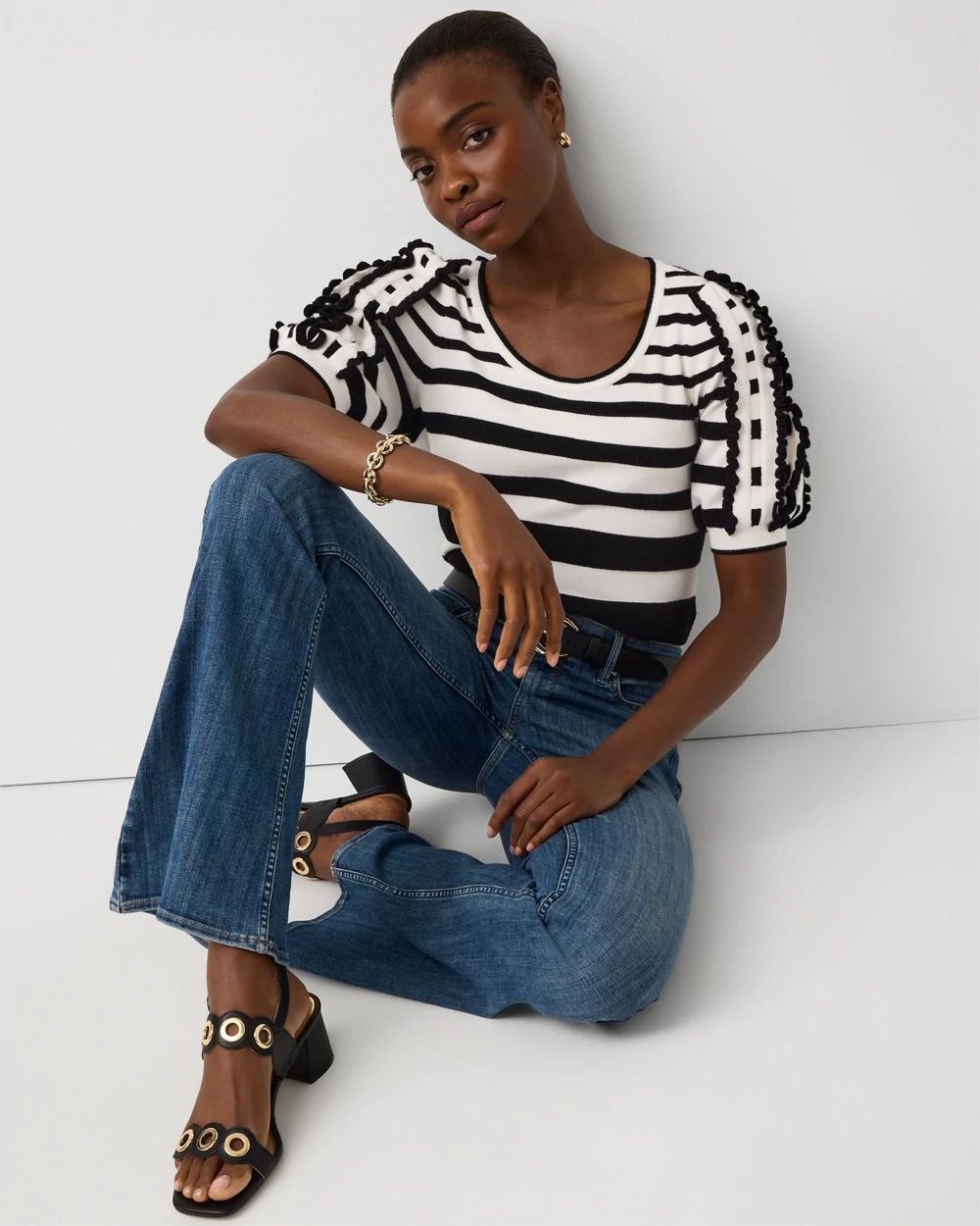 Striped Short Sleeve Pullover Sweater | White House Black Market